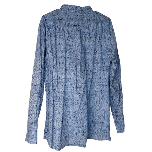 Ariat Mens XL Blue Patterned Long Sleeve Western Shirt - Picture 2 of 9